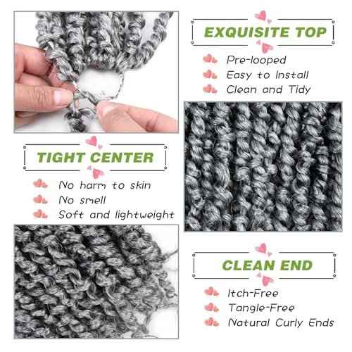 8 Inch Passion Twist Crochet Hair for Black Women 8 Packs Pre-twisted Passion Twists Crochet Braids Hair Pre-looped Bohemian Twists Synthetic Braiding Hair Extensions (12Strands/pack;TGrey#)