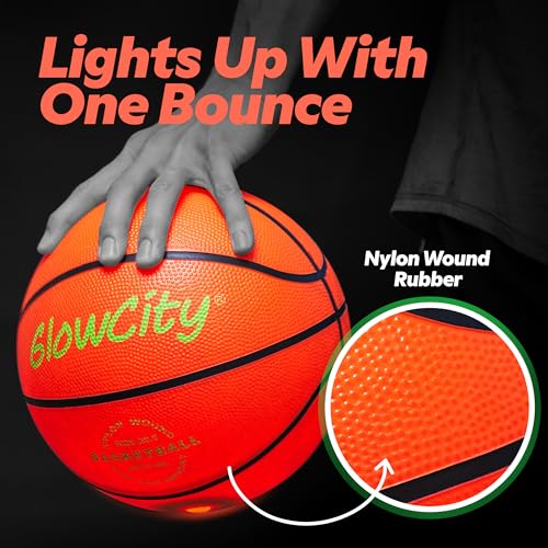 GlowCity Glow in The Dark Basketball - Size 7, 29.5 Inch LED Light Up Ball for Night Outdoor Play