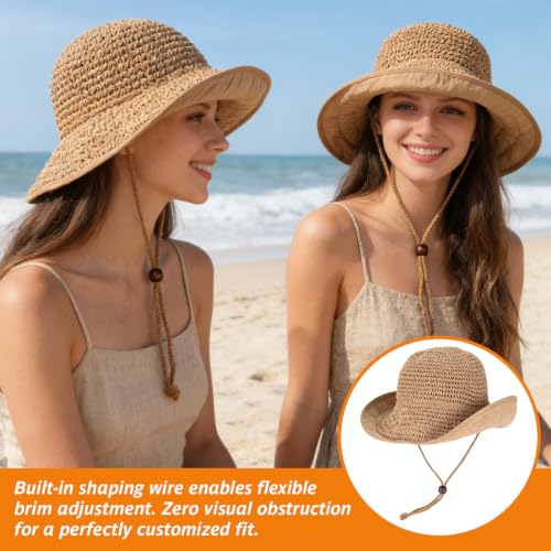 Women's Khaki Wide Brim Packable Sun Hat for Summer Beach