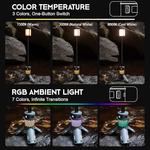 Green Telescopic Camping Light with Stand - 40H Playtime, Magnetic Base