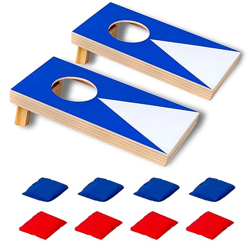 Mini Cornhole Set 10x5 Inches - Portable Wooden Bean Bag Toss Game with 4 Red & 4 Blue Bags
