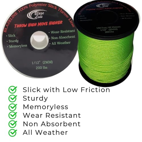 Neon Green Polyester Arborist Throw Line 2mm 150 ft for Tree Climbing & Rigging