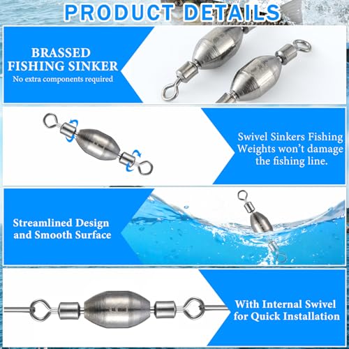 0.16 oz Brass Fishing Weights with Swivel Bullet Sinkers - 20 Pieces