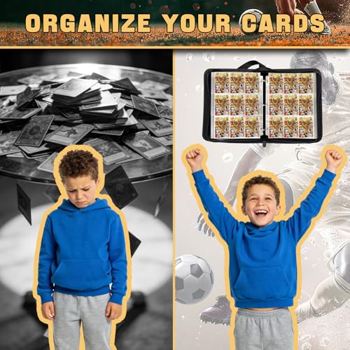 Soccer Card Binder 900 Capacity with Gold Cover - 50 Removable Sleeves, Waterproof PU Leather, 3-Ring Zipper Organizer for Collectors