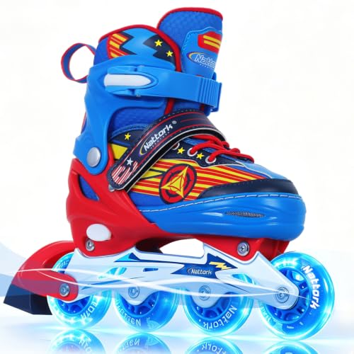 Blue Adjustable Light Up Inline Skates for Boys Toddler Ages 5-8 - Medium