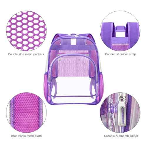 HEEYA Clear Backpack Heavy Duty Transparent Backpack for Security, Sports, Work, Travel, Stadium