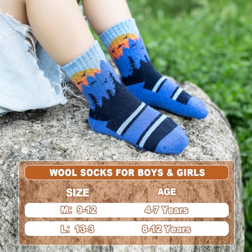 Kids Wool Socks - Boys & Girls 4-7 Years Merino Hiking Athletic Socks - Tree Variation