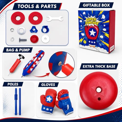 Kids Punching Bag with Gloves - 4ft x 13in Height Adjustable Boxing Toy for Ages 3-8
