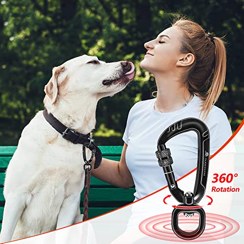 2 Pack Locking Carabiner Clips 2.5" with Swivel & Screw Lock for Pets Camping Hiking