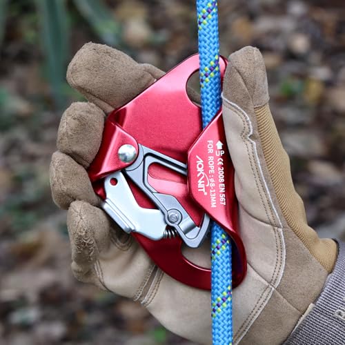 Chest Ascender Tree Climbing Gear Rope Grab High Strength Aluminum Alloy Rappelling Equipment CE Certified for Rock Climbing Rescue Aerial Work Mountaineering Caving Arborist Work 8-13mm Ropes (Red)