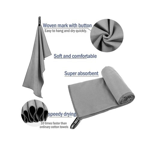 Beach Towel Microfiber Travel & Gym & Camping Towel Oversized. Quick Dry - Super Absorbent 30"*60"-Grey