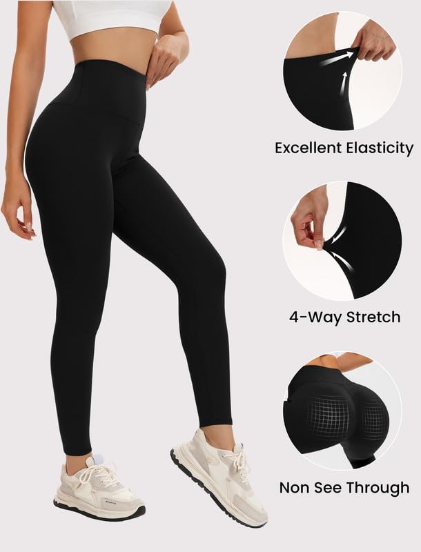 Women's High Waisted Workout Leggings with Butt Lifting - Medium Black