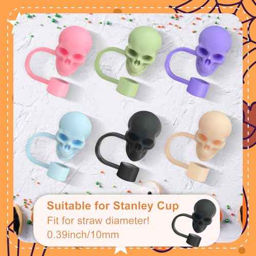 Stanley Cup Skull Straw Toppers - 6pcs Cap Covers for Drinking Straws, Halloween & Christmas Gifts