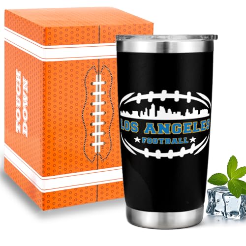 Football Fan 20 Oz Insulated Travel Coffee Cup Mug Tumbler with Lid Los Angeles Themed Merch Shop Men Women Sport Stuff Gear Apparel Chargers Team Decor Accessorie Husband Boyfriend Dad Birthday Gift