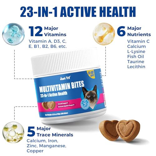 Just Try 23 in 1 Taurine Cat Treats - Multivitamin for Indoor & Senior Cats 6.35 oz