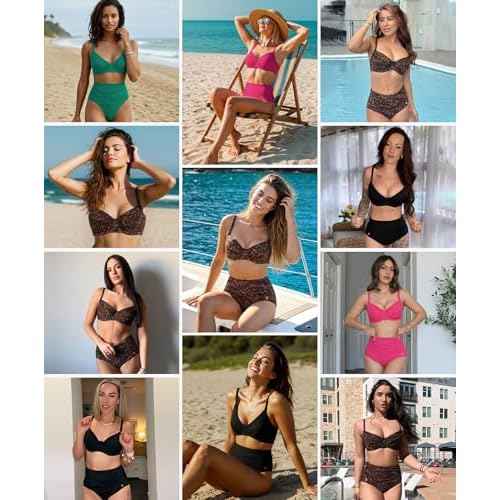 Popilush High Waisted Bikini Sets for Women Tummy Control Shapewear Swimsuit Ruched Push Up Two Piece Bathing Suit