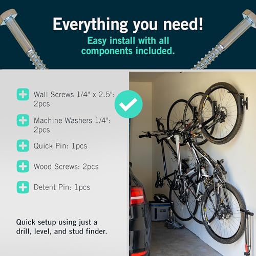 BLACK Heavy Duty Swivel Bike Wall Mount Rack 2 Pack - Holds 50lbs