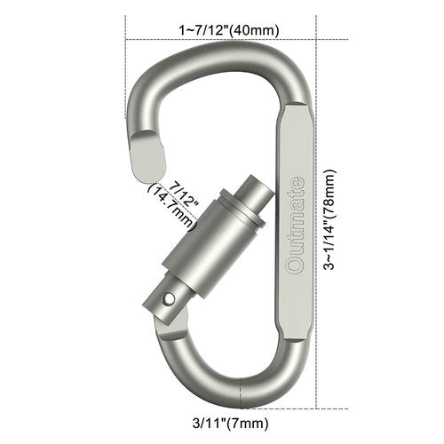 Outmate Premium Aluminum D-Ring Locking Carabiners (Pack of 6) - Lightweight & Durable for Hiking, Camping, Keychains, Dog Leashes & More - NOT for Climbing