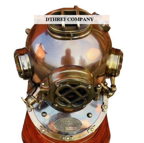 Scuba Diving Helmet | US Navy Mark V Divers Helmet | Deep Diving Helmet | Brown Antique Marine Diving Helmet Without Wooden Base