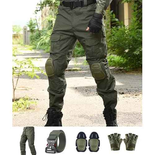 Tactical Pants,Combat Pants with Knee Pads Belt Gloves,Camo Pants for Men, Men's Military Airsoft Clothes Gear