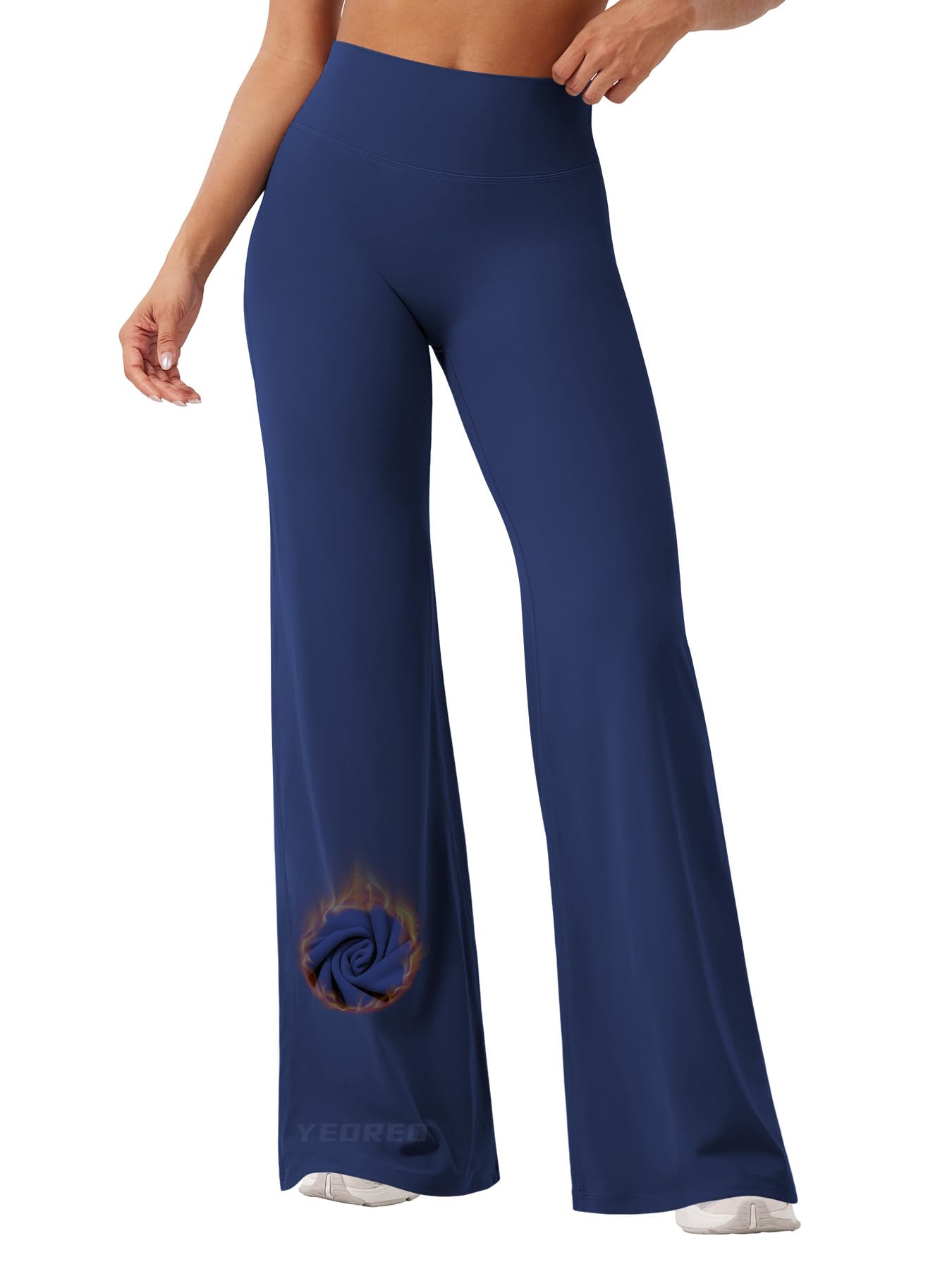 YEOREO Workout Leggings Womens No Front Seam Straight Leggings 33" Thin Fleece High Waist Buttery Eddiy Gym Yoga Pants Navy Blue XL