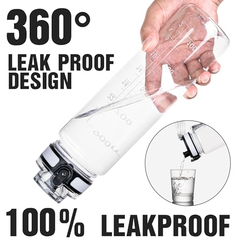 Oldley 32oz Water Bottle with Time Marker - Motivational Sport Drinkware AA-Clear