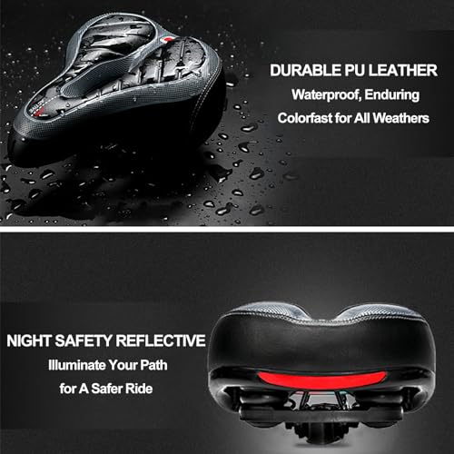 Comfort Bike Saddle Seat with Dual Shock Absorbing Ball and Memory Foam - Wide Waterproof Replacement, Black+Gray Grid