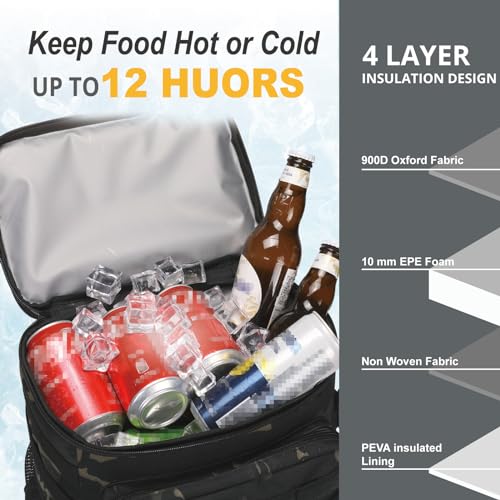 Insulated Tactical Cooler Backpack 25L with Pockets Black Camo