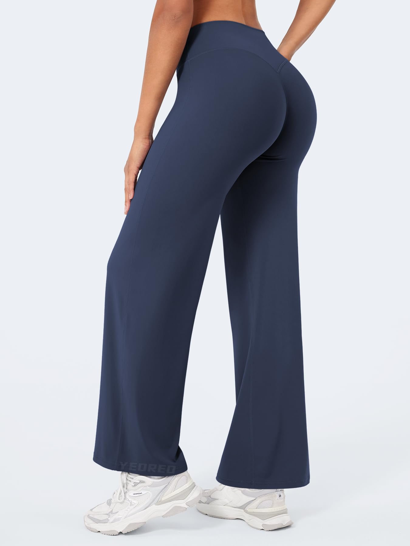 YEOREO Workout Leggings Womens No Front Seam Straight Leggings 29" High Waist Buttery Eddiy Gym Yoga Pants Navy Blue L