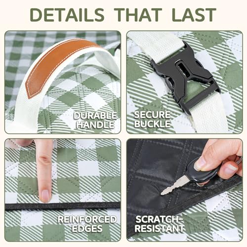 Boho Green Waterproof Picnic Blanket 6'8" x 6'8" Large Square Outdoor Beach & Camping Mat - Extra Large, Foldable, Sandproof, Family Friendly