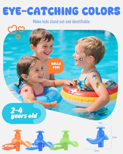 Kids Swimming Ear Plugs 3 Pairs Waterproof Silicone Reusable Bathing & Water Sports (Blue, Orange, Green)