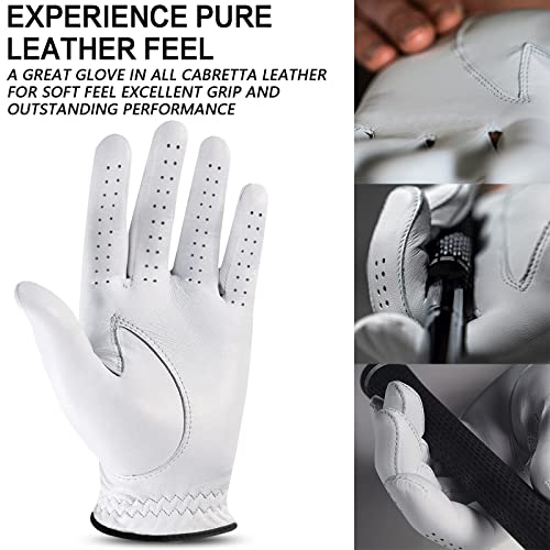 Men's Leather Golf Gloves Left Hand Large White 3 Pack - Cabretta Leather
