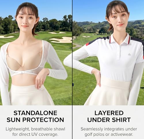 Women's Golf Sleeves Cooling Shawl for Riding Golfing Driving - Small-Medium White
