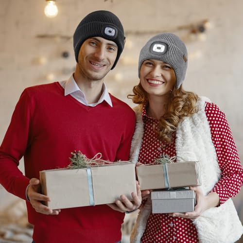 Etsfmoa Hat with Light for Men and Women,Fleece Lined Beanie with Earflaps,Type c Rechargeable LED Caps