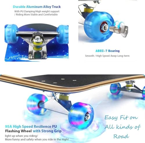 Black Complete Skateboard for Beginners Kids Teens 31x8 Double Kick Concave