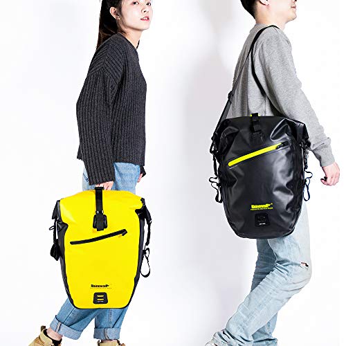Waterproof Bike Pannier Bag 27L Yellow Cycling Saddle Bag with Shoulder Strap
