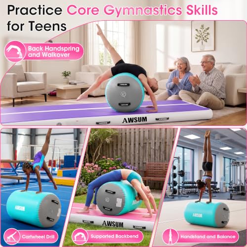 Inflatable Gymnastics Barrel for Back Handspring & Walkover – Mint Green/Grey, 39.4"L x 19.7"D