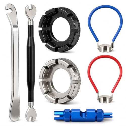 Pawfly Bike Spoke Wrench Tool Kit with Tire Levers and Valve Core Removal (7 Pieces)