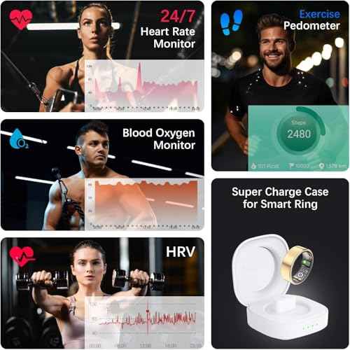Health Tracker Ring, Smart Health Ring for Women Men with Heart Rate, Blood Oxygen, Sleep Monitor, Steps,Calories, No Subscription Fee, IP68 Waterproof Smart Ring for iPhone & Android (Gold, 7#)