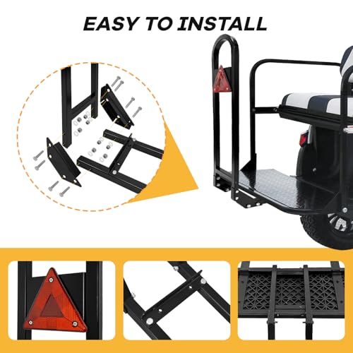 Heavy Duty Golf Cart Rear Seat Safety Grab Bar with Reflector - Universal Fit