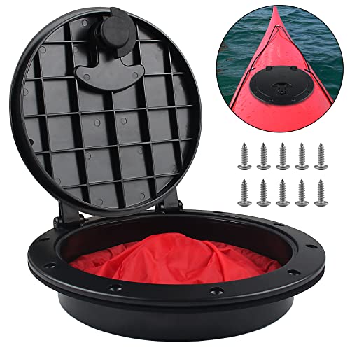 8-Inch Deck Hatch Plate Kit for Boat Kayak with Storage Bag and Fasteners - Black