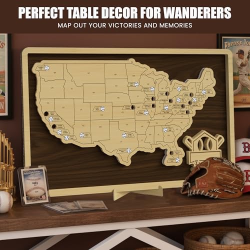 Baseball Stadium Map Tracker with Pins - Wooden Wall Art & Travel Checklist