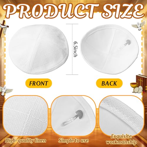 White Linen Kippah Hat - 10 Pack Yamaka for Men - Religious Headwear