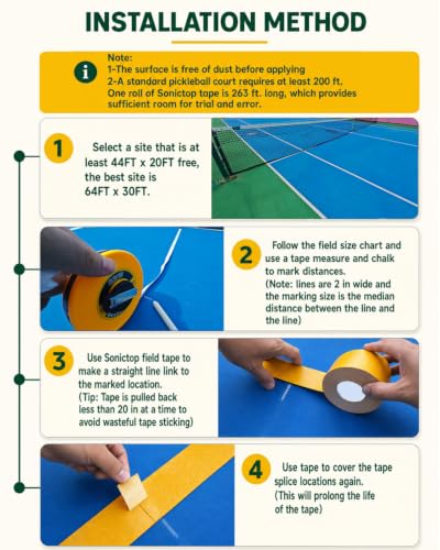 Yellow Pickleball Court Marking Tape Kit 2" x 263ft for Outdoor & Indoor Courts - 5PCS