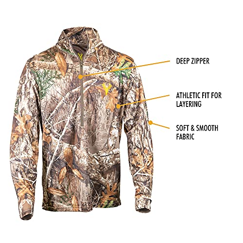 Men’s Camo Zip Performance Shirt - Large Realtree Edge, Midweight Hunting & Fishing