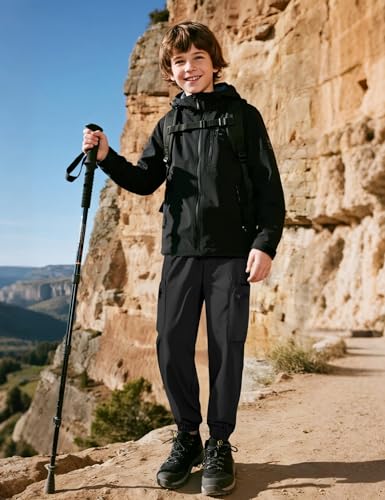Kids Water-Resistant Cargo Hiking Pants - Black, 13-14 Years