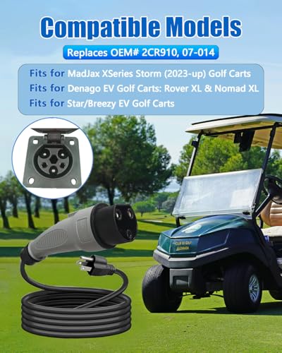 Gray Golf Cart Charger Cord for MadJax X Series 10ft Replacement