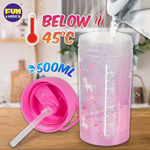 17oz Kids Water Bottle with Leak-Proof Lid & Silicon Straw - BPA Free, Dishwasher Safe, Toddler-Friendly Design for Girls