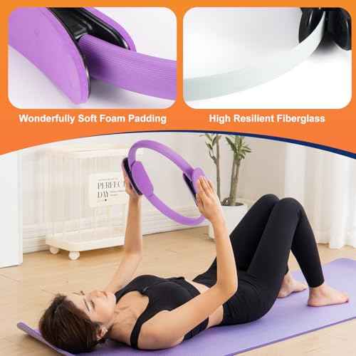Tsikavo Pilates Ring, Pilates Ring Circle and Ball Set, 12 Inch Magic Circle Pilates Ring,9 Inch Small Exercise Ball,Resistance Bands Set, Home Pilates Equipment for Women