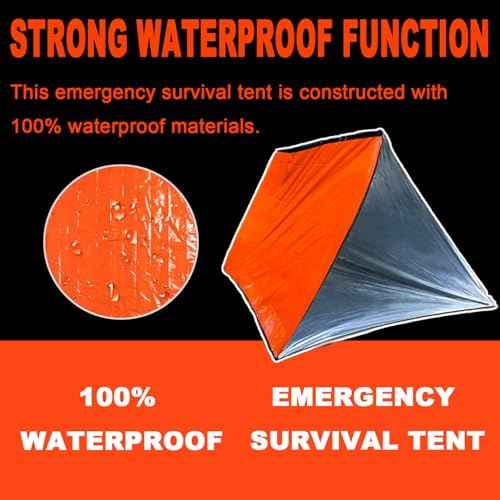 Emergency 2-Person Orange & Gray Survival Tent with Whistle & Paracord, Storm & Tornado Shelter, Tactical for Camping & Survival Kit